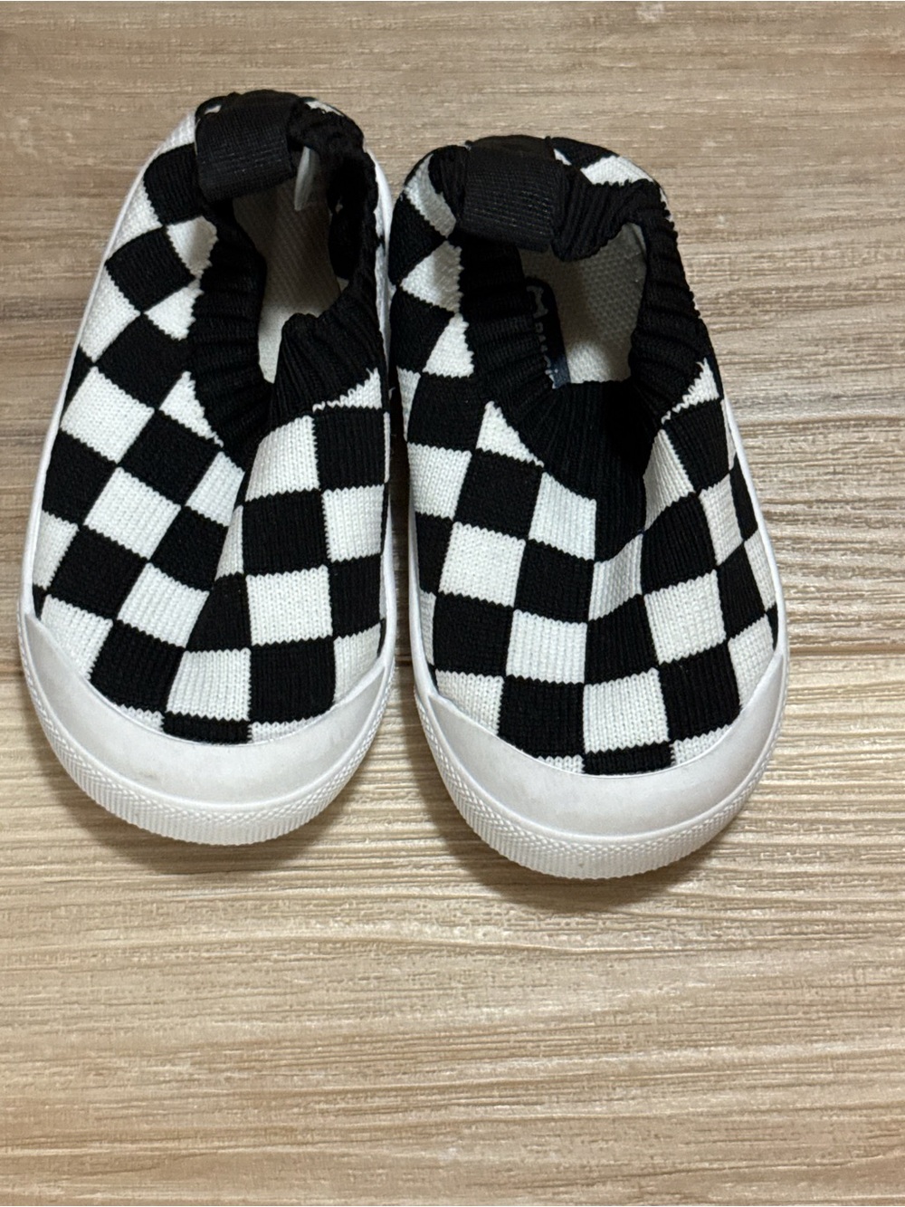 BMCiTYBM Black & White Checkerboard Slip-On Knit Toddler Sneakers Size 4